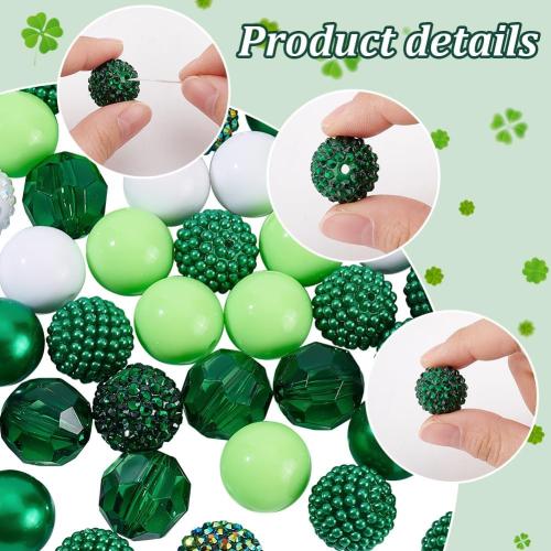 PH PandaHall 58pcs Green Bubblegum Beads, 20mm Acrylic Chunk Beads Focal Bead 9 Style Pen Bead for Spring Necklace Bracelet Keychain Jewelry Making Holiday