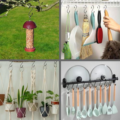 Heavy Duty Metal S-Hooks for Hanging, 3 Inch 10 Pack Vinyl Coated S Hooks for Hanging Plants, Kitchen Utensils, Bags, Jeans, Pots (Black)
