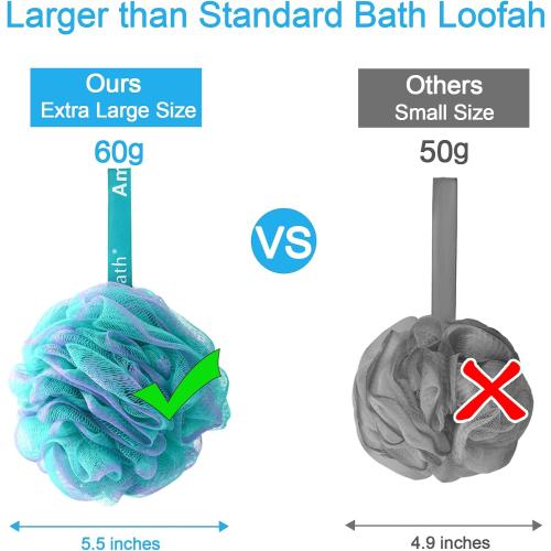 AmazerBath Loofah Sponge 60g/Piece, Exfoliating Bath Sponge Body Scrubber - Loofa Set of 4 Flower Color (Green-Purple)