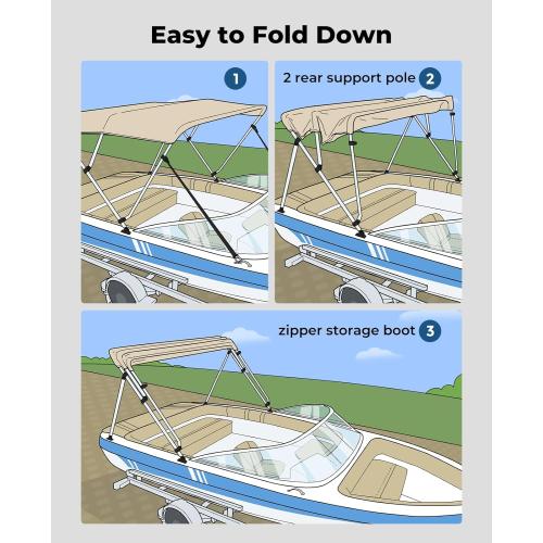 KEMIMOTO Bimini Top for Boat, Bimini Tops Cover 600D Marine Grade Canvas Boat Canopy with 6ft Length 54 in - 96 in Width 46 in Height, Includes Mounting Hardware, Straps Rear Support Poles