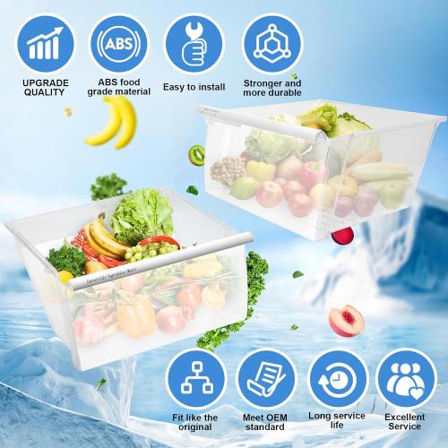 [2 PACK]UPGRADED 2188656 (Upper) Refrigerator Crisper Bin & 2188664 (Lower) Fridge Crisper Drawer Replacement Compatible with Kenmore Whirlpool Refrigerator Drawers Parts with Humidity Control