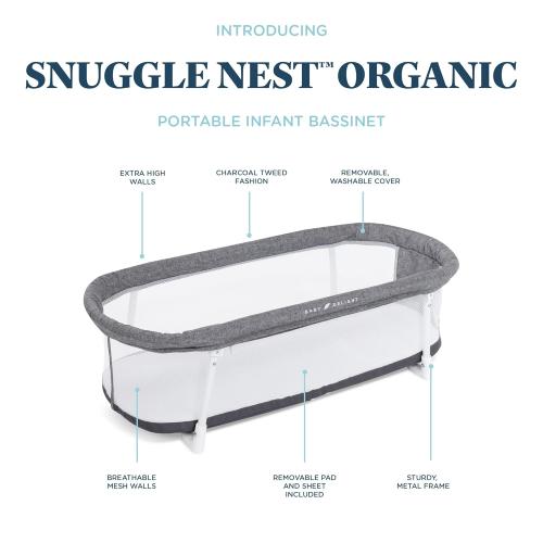 Baby Delight Snuggle Nest Bassinet, Portable Baby Bed, for Infants 0 – 5 Months, Charcoal Tweed