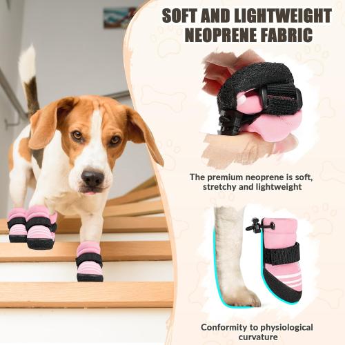 SlowTon Dog Shoes for Medium Large Dogs - Water Resistant Anti-Slip Dog Boots for Hot Pavement Rain Snow,Reflective Dog Paw Protectors for Outdoor Walking, Indoor Hardfloors(Pink,2)