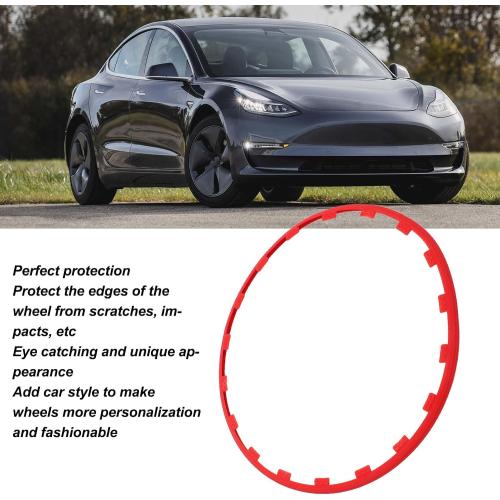 4PCS Wheel Rim Ring Red Wheel Trim Protector Ring Replacement for Tesla 2017 to 2023, Used for 18inch Wheels, Effective , Easy to Install