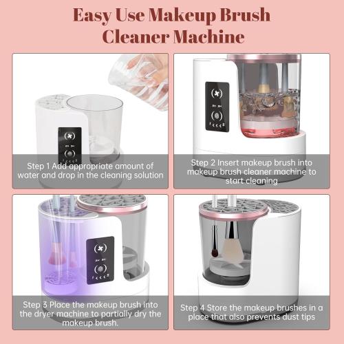 White 3 IN 1 Electric Makeup Brush Cleaner Machine With Makeup Brush Dryer-Holder-Portable Automatic USB Cosmetic Brushes Cleaner Tool for All Size Beauty Makeup Brush Set,Contour, Eyeshadow, Blush Brush
