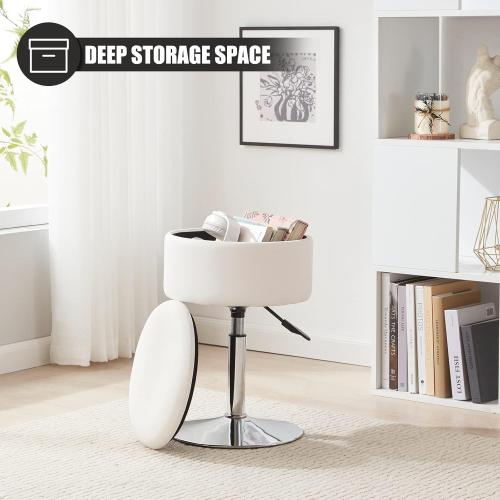 Adjustable Ottoman Stool White Vanity Stool Vanity Chair for Makeup Room Stool Chair for Vanity Stool with Storage Makeup Stools with Storage Swivel Makeup Chair for Bathroom Faux Leather
