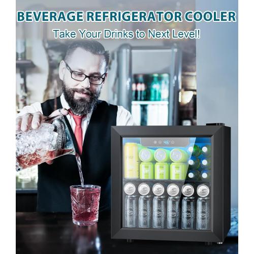 50 Cans Beverage Refrigerator Cooler, 1.3 Cu.ft Mini Fridge Countertop Drink Cooler with Glass Door for Beer, Soda,Wine, Adjustable Digital Temperature Control for Home Dorm Bar, Black