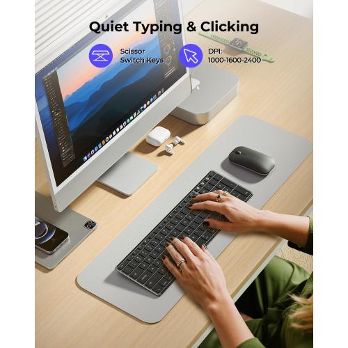Color Black seenda Bluetooth Keyboard and Mouse for Mac, SKM64-2 Multi-Device Rechargeable Slim Wireless Keyboard Mouse Stainless Steel Full Size, Compatible with MacBook Pro/Air, iPad, Mac - Space Gray