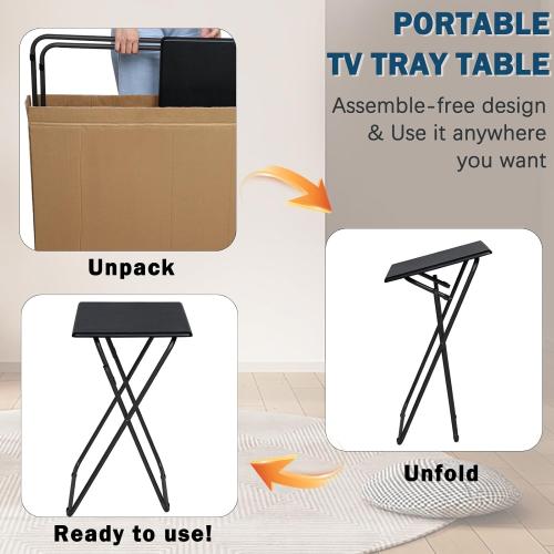 LOFTEY Tv Trays Set of 4, Folding TV Dinner Tray, Portable TV Tables for Living Room for Eating, Heavy Duty Foldable Side Table for Eating on Couch&Sofa, Black