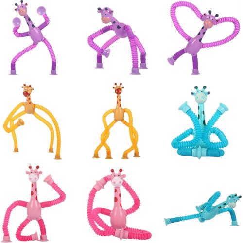 Easter Basket Stuffers for Toddler Kids ,Pop Tubes Giraffe Travel Toys 4Pcs,Airplane Car Travel Activities for Toddlers,Suction Cup ‌Sensory Fidget Toy,Fun Screen-Free Activity for Boy & Girl
