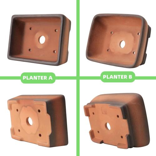 MUZHI 2 Pack Handmade Color Gradational Terracotta Bonsai Pot 5 Inch and 6 Inch with Drip Tray, Breathable Unglazed Rectangle Ceramic Planter for Tree Succulent Cactus