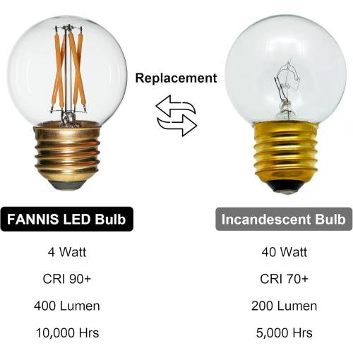 6 Pack G50 E26 Globe LED Light Bulbs Non-Dimmable, G16.5 Small Round Edison Bulb Equivalent 25W 40W Soft Warm White Light 2700K Clear Glass LED Filament Chandelier Ceiling Fan Replacement Bulbs