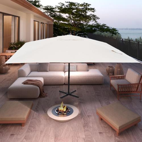 EROMMY Large Patio Umbrellas with Base, 13' x 13' Aluminum Outdoor Umbrella, Rectangle Patio Umbrella for Pool, Garden and Deck, Beige