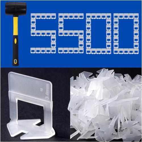 Tile Leveling System Clips Tiles Leveler Spacers Tile Clips 1/8 inch Tile Spacer 16 oz Rubber Mallet Hammer .Tile Tools Set for Professional Ceramic and Stone Installation