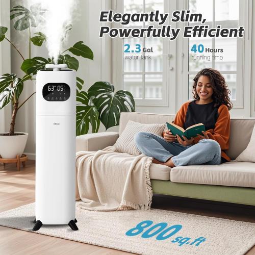 Humidifier Large Room, 2.3Gal/9L Room Humidifiers for Bedroom with with Timer, 360°Nozzle, Large Cool Mist Humidifier with Aroma Box, School, Office, Warehouse, White