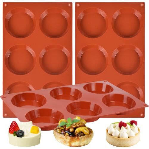 3 Pack Silicone Egg Molds Muffin Top Pans for Baking/Non-Stick 3 inch 6-Cavity Round Muffin Egg Molds for Whoopie Pie Pan, Corn Bread, Candy