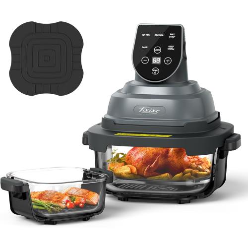 5-in-1 Portable Glass Air Fryer, 4QT & 6-Cup Glass Containers with Lids, Silicone Mat, 1500W Small Air Fryer, 90% Less Oil, Dishwasher/Freezer Safe for Single Servings, Family Meals