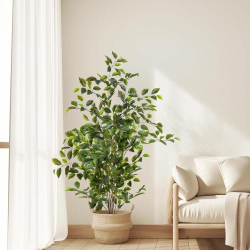 Bailikang Artificial Ficus Tree Indoor 4ft, Large Potted Faux Tree with Realistic Silk Leaves & Trunk for Home Office, Living Room Corner Decor ‼️may be missing parts or even broken parts ‼️
