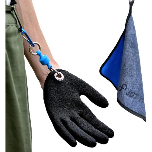 Professional Fishing Gloves,Catch Fish Gloves with Magnet Hooks, Anti-Slip Fishing Gloves Protects Hand (Black)