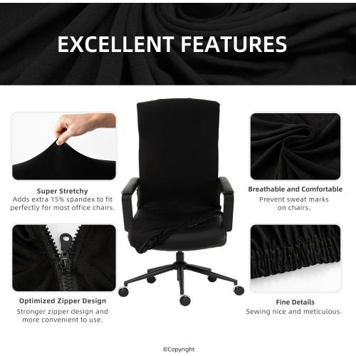 Water Resistant Stretch Computer Office Chair Cover with Durable Zipper Universal Washable Removable Spandex Rotating Boss Chair Slipcovers Anti-dust Soft Desk Chair Seat Protector for Dogs Cats Pets