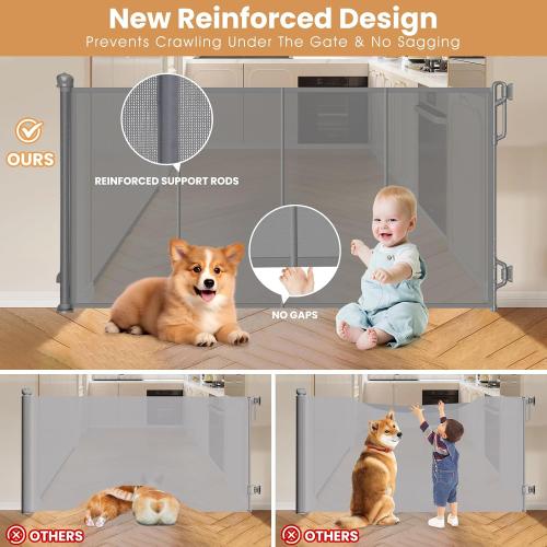 SPACEANY Reinforced Retractable Baby Gate, Mesh Dog Gate, Child Safety Gate for Doorways, Stairs, Hallways, Indoor/Outdoor, Wide Openings -33.5 Tall, Width up to 55 Gray
