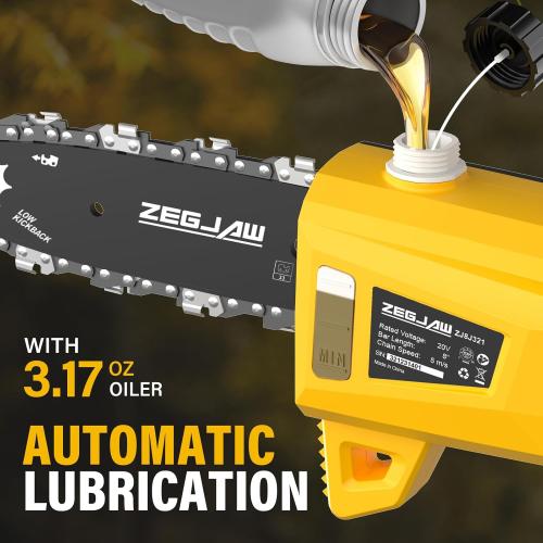 Pole Saw, 8-Inch Pole Saw for Tree Trimming Cordless 15-FT Max Reach, Auto Oiling, Tool-Less Electric Pole Saw, Tree Trimmer with Battery & Fast Charger