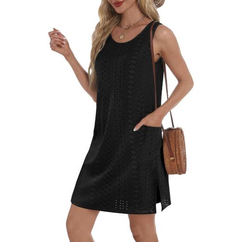 Size M Coverup Summer Dresses for Women 2025 Eyelet Casual Loose Sleeveless Sundresses Tank Dresses with Pockets
