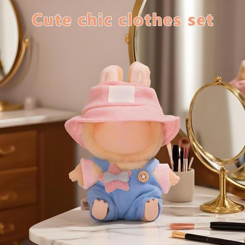 17cm Doll Clothes Outfits - Cozy Knit Top & Beanie Hat for 6.7 Inch Collectible Dolls (Blue Overalls)