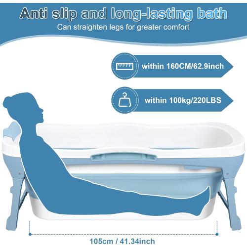 Portable Bathtub for Adult, 56'in Foldable Collapsible Tub, Ergonomically Designed Pop up Bathtub, For the Ultimate Relaxing Soaking Bath, Ideal for Small Spaces - Quick, Effortless Using Bl
