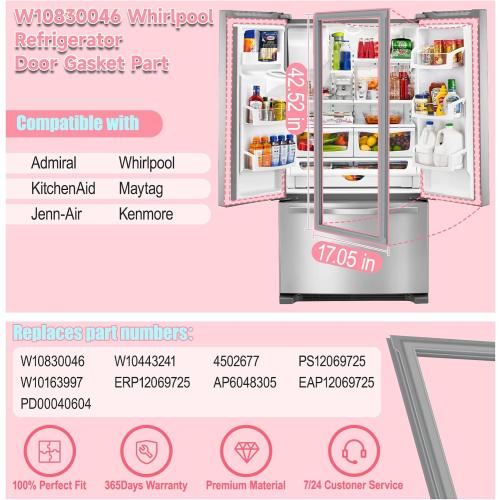 LXun Upgrade W10830046 Refrigerator Door Gasket Compatible with Maytag Kenmore Whirlpool Refrigerator Door Parts W10163997 for Whirlpool Freezer Door Seal W10443241 ERP12069725 AP6048305 PS12069725 ‼️has stains‼️