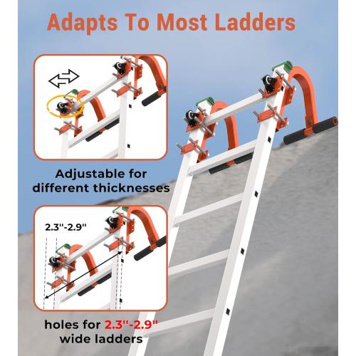 2 Pack Heavy Duty Steel Ladder Hooks for Roof with Wheel & Rubber Grip T-Bar - 500 lbs Weight Capacity, Compatible with Little Giant, Extension Ladders, Easy Access Steep Roofs