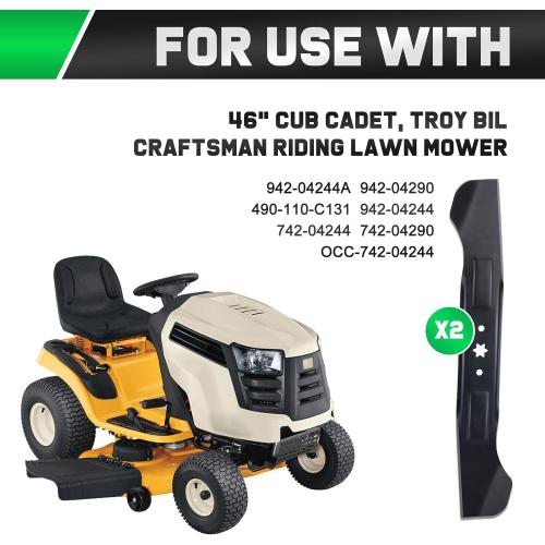 Cub Cadet 46 inch Mower Blades for 942-04244A MTD Cub Cade XT1 XT2 LT46 LTX1045 LTX1046 RZT L46 46 Deck Lawnmower Replace for 942-04290 942-04244 742-04244 High-Lift (2 Pack)