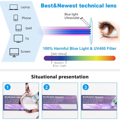 REAVEE 6 Pack Reading Glasses for Women Blue Light Blocking, Cute Square Computer Readers with Spring Hinge