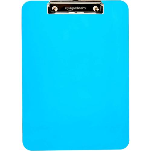 Amazon Basics Colorful, Sturdy, Lightweight Plastic Clipboards, Pack of 6, Letter Size, Assorted Colors