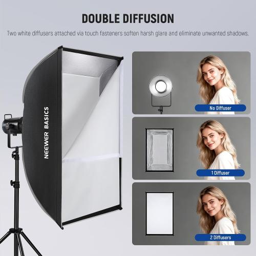 NEEWER Basics Strip Softbox Bowens Mount, 24x35 Quick Release Soft Box Light Diffusers/Grid/Bag Compatible with Aputure 150c Compatible with Godox SL60w, for FS300C FS150B HB80C CB200C Q6, NS60P