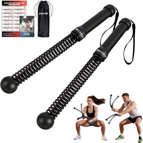 Cordless Battle Rope for Home Gym, Heavy Duty Portable with Poster