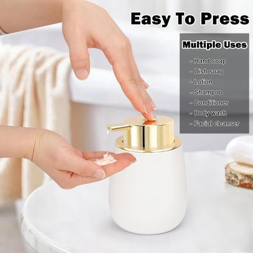 Ceramic Soap Dispenser, Refillable Dish Soap Pump Dispenser, Hand Soap Dispenser for Kitchen Sink Bathroom Counter, Modern Stylish Design (Black & White)