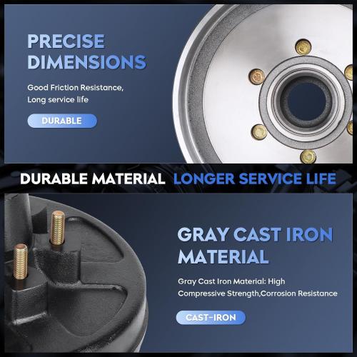 SEHNSUCHT Trailer Brake Drum Kit, 6 Hole on 5.5 Bolt Circle Brake Drum for 5200 lbs 6000 lbs Axles, Replacement 12 Brake Hub Drum Assembly for Rvs, Trailer, and Semi Truck