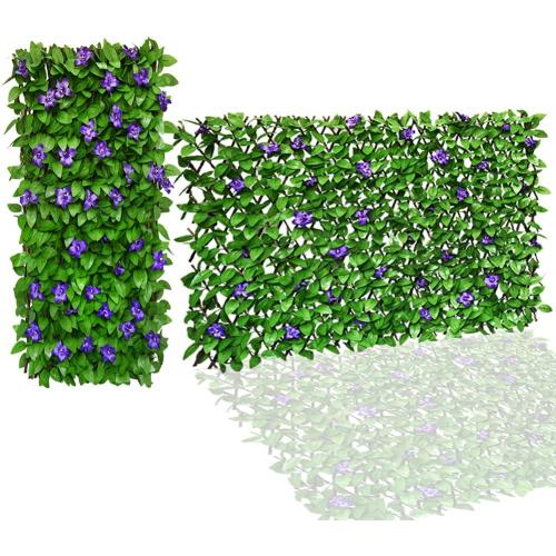 Expandable Fence Privacy Screen for Balcony Patio Outdoor,Decorative Faux Ivy Fencing Panel,Artificial Hedges (1, Purple Flower)