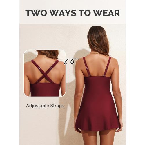 Size M Aleumdr One Piece Swimsuits Women Swim Dress Skirted Tummy Control Bathing Suit Modest Swimwear with Pockets