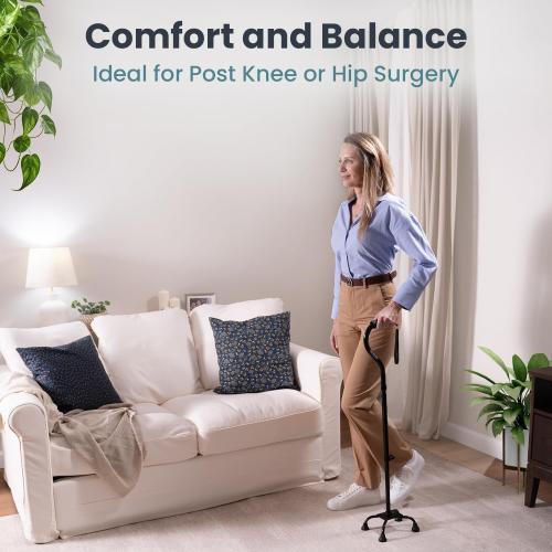 PELEGON Quad Cane (300 lb) - Adjustable Walking Cane with A Large 4 Pronged Base for Extra Balance & Stability, Walking Canes for Seniors, Walking Cane for Men & Women, Walking Sticks