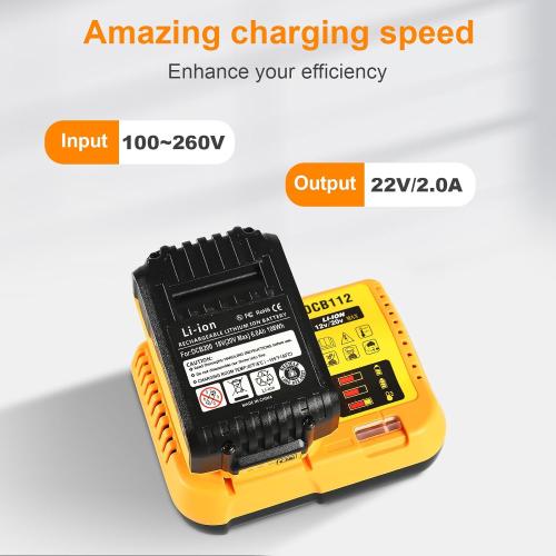 DCB112 Charger Repalcement for Dewalt 12v/20v Battery Charger Compatible with Dewalt 12v/20v Max Battery DCB200 DCB203 DCB125 DCB107 Yellow