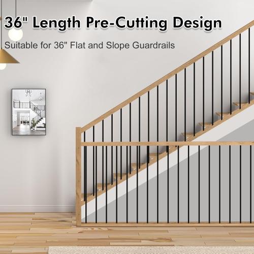 10 Pack Iron Stair Balusters, 36 Balusters for Staircase Interior, Stair Spindles Hollow Single Basket with Knuckles Double Twist 1/2 Square Metal Stair Wrought Iron Balusters, Black