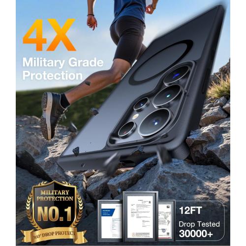 TORRAS Magnetic Shockproof for Samsung Galaxy S25 Ultra Case, Fit for MagSafe, 4X Military Grade Protection, Translucent Slim Case for Samsung S25 Ultra Case Anti-Fingerprint Anti-Scratch, Black