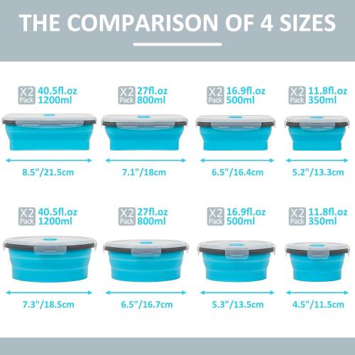 Collapsible Silicone Food Storage Containers Set with Lid & Air Vent, Foldable Lunch Containers, 10 Pack (6 Rectangular   4Round Bowls), BPA-Free, Space-Saving