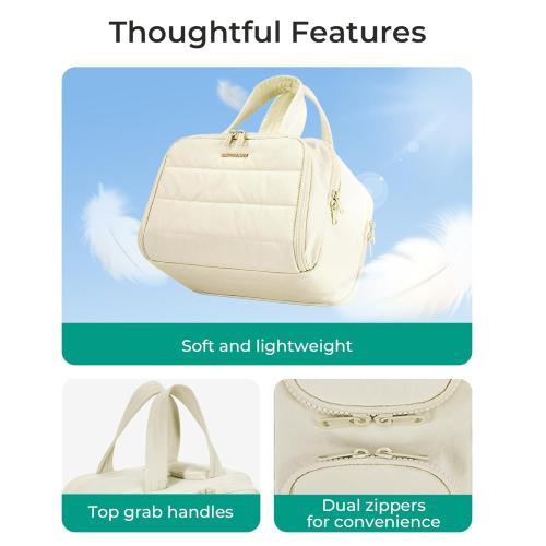 BAGSMART Travel Toiletry Bag, Crush Toiletry Bag for Women, Wide-open Puffy Toiletry Bags for Traveling, Large Travel Cosmetic Makeup Bag Organizer for Accessories,Toiletrie, Beige