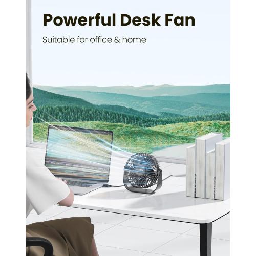 Gaiatop USB Desk Fan, 3 Speeds Strong Airflow, 5.5 Inch Portable 90° Rotate Quiet Cooling, Small Personal Table Fans for Bedroom Home Office Travel Black