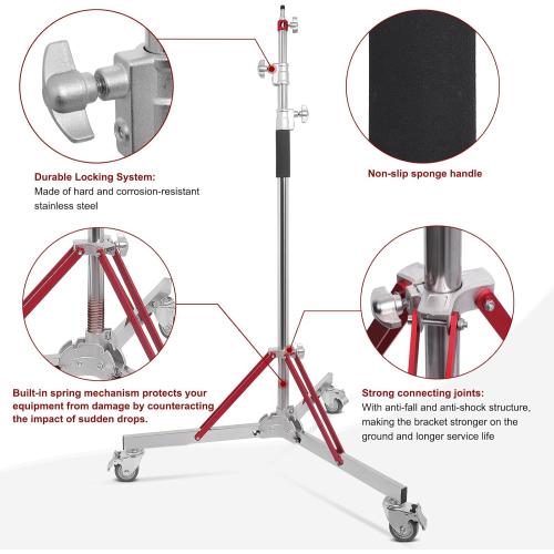 Heavy Duty Light Stand with Casters,10ft/305cm Adjustable Light Stand with Stainless Steel