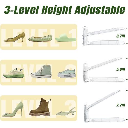 Clear Shoe Slot Organizer, 10 Pack Adjustable Shoe Slots Organizer for Closet Clear Shoe Stackers Shoe Rack Holder Shoe Space Savers for A Pair of Shoes(Transparent)