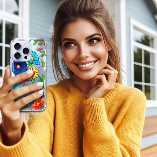 Coolwee for iPhone 16 Pro Max Case for Women, Cute for Girls, 10ft Military Grade Protective Cover Slim Soft TPU Bumper for iPhone 16 ProMax Case Clear Sunflower Floral